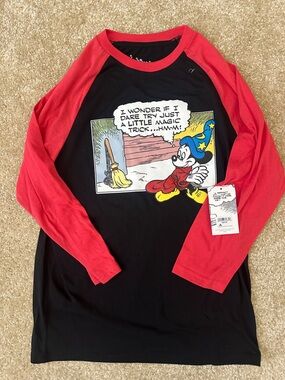 Disney Black and Red Mickey Sorcerer Raglan Tee